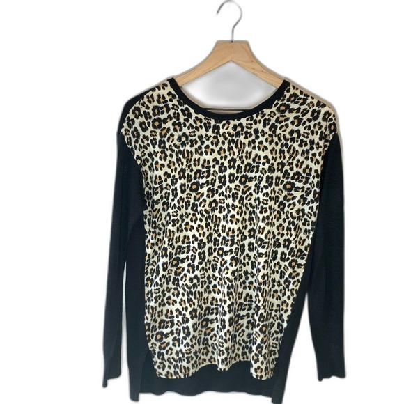Van Heusen Sweaters - Van Heusen Sweater Womens Black Leopard Print Mixed Media Knit Top Medium
